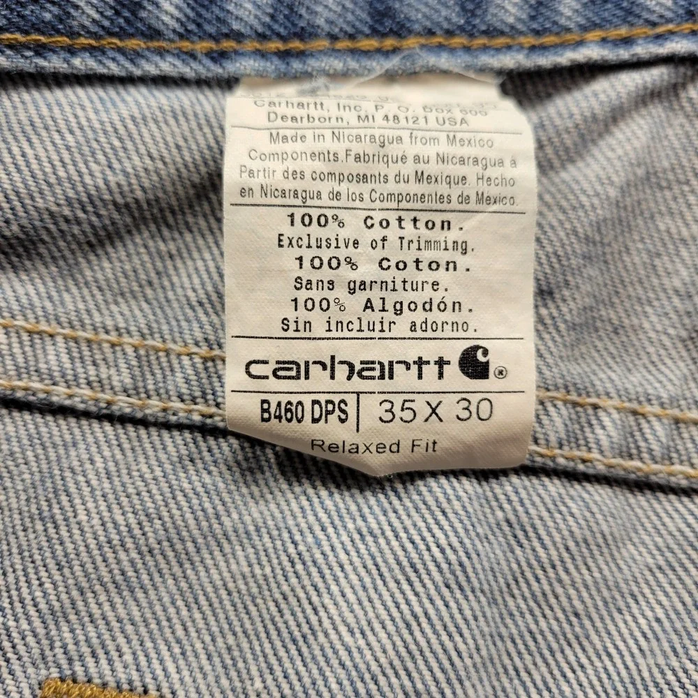 Carhartt pleated blue jeans size 35X30